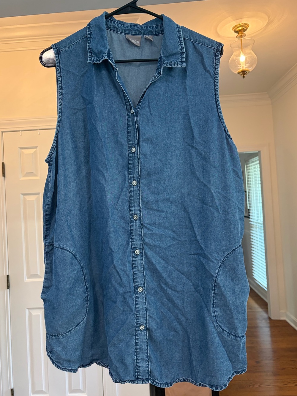 Sleeveless Denim Button-Up Shirt